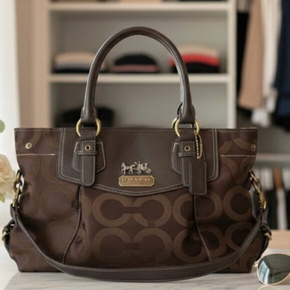 Coach Brown Signature Tote with Leather Trim and Gold Hardware - Picture 1 of 1